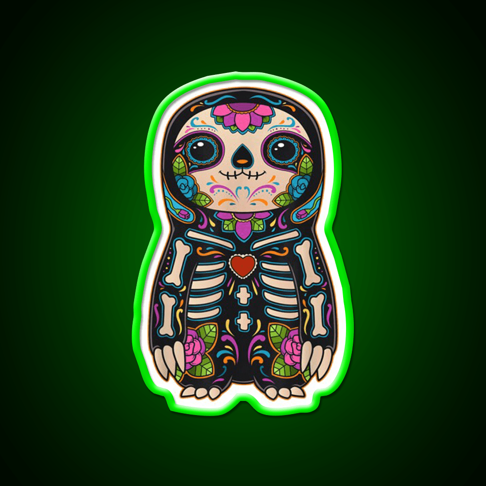 Sloth Sugar Skull Mexico Calavera Party Drink Tequila Led Neon Sign Rgb Color - Shineneon