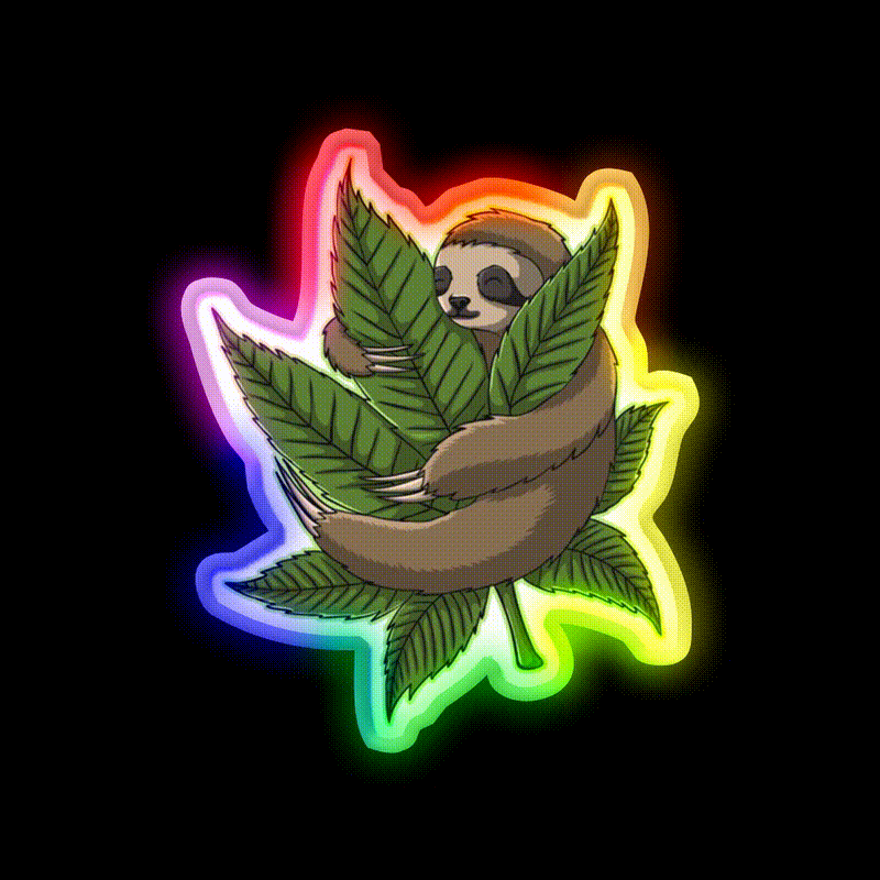 Sloth Weed Leaf Stoner Weed Lover Hemp Inspired Green Leaf Led Neon Sign Rgb Color - LED neon sign close-up detail