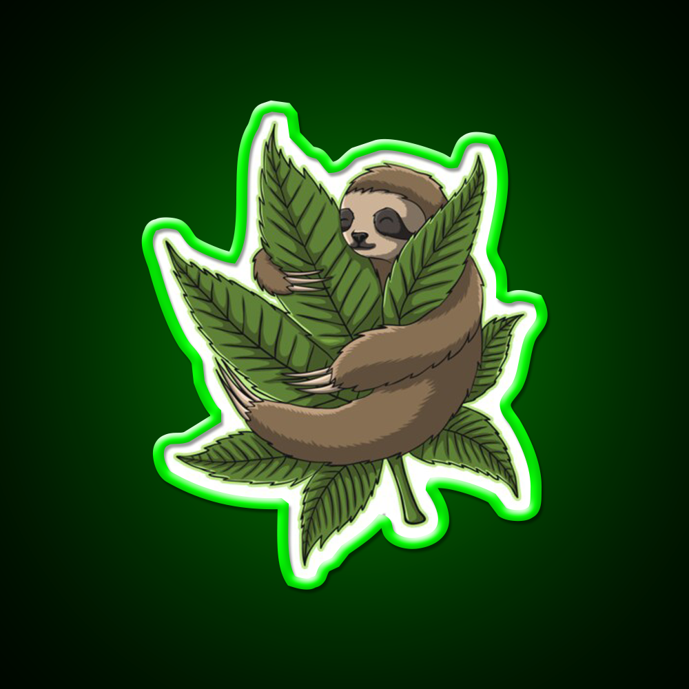 Sloth Weed Leaf Stoner Weed Lover Hemp Inspired Green Leaf Led Neon Sign Rgb Color - LED neon sign view 8