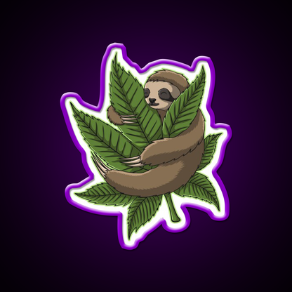 Sloth Weed Leaf Stoner Weed Lover Hemp Inspired Green Leaf Led Neon Sign Rgb Color - LED neon sign view 9