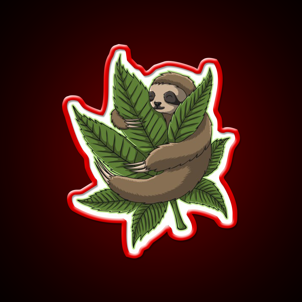 Sloth Weed Leaf Stoner Weed Lover Hemp Inspired Green Leaf Led Neon Sign Rgb Color - LED neon sign view 10