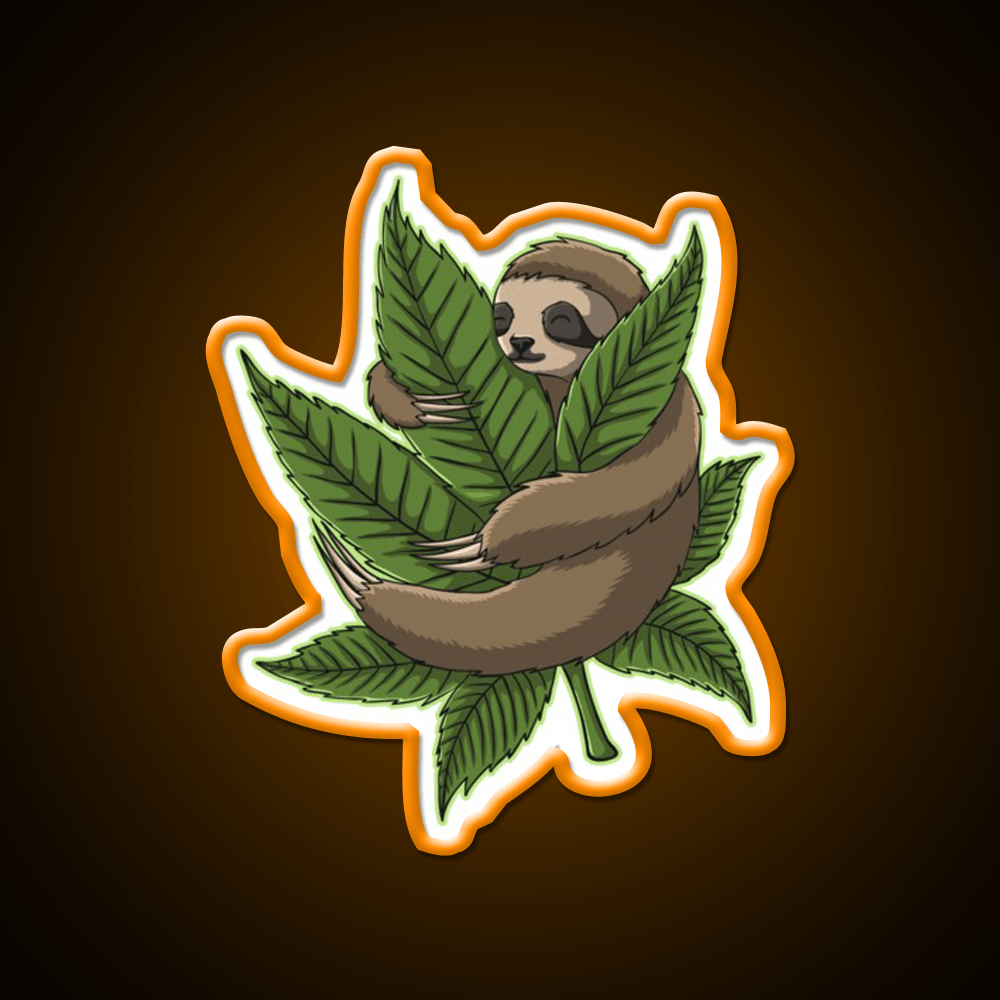 Sloth Weed Leaf Stoner Weed Lover Hemp Inspired Green Leaf Led Neon Sign Rgb Color - Shineneon