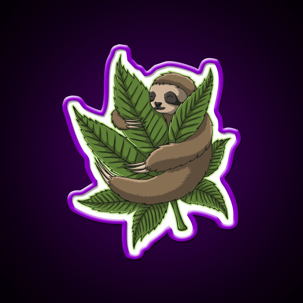 Sloth Weed Leaf Stoner Weed Lover Hemp Inspired Green Leaf Led Neon Sign Rgb Color - Shineneon