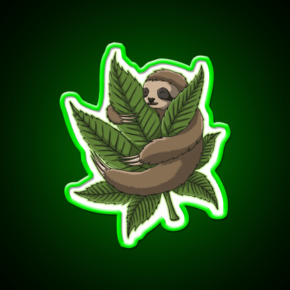 Sloth Weed Leaf Stoner Weed Lover Hemp Inspired Green Leaf Led Neon Sign Rgb Color - Shineneon
