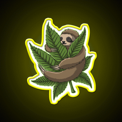 Sloth Weed Leaf Stoner Weed Lover Hemp Inspired Green Leaf Led Neon Sign Rgb Color - Custom LED neon sign front view