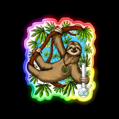 Sloth Weed Stoner Hemp Inspired Green Leaf Led Neon Sign Rgb Color - LED neon sign close-up detail