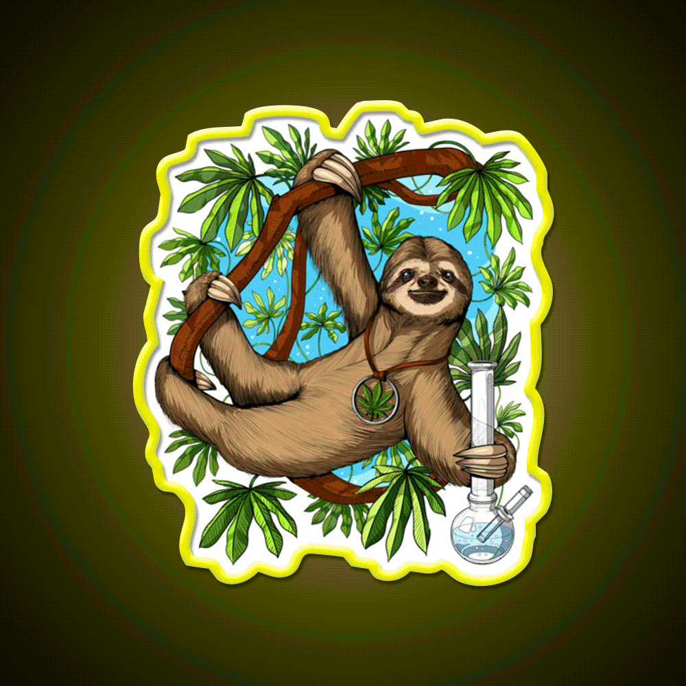Sloth Weed Stoner Hemp Inspired Green Leaf Led Neon Sign Rgb Color - Custom LED neon sign front view