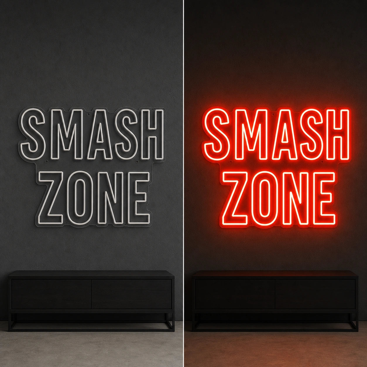 Smash Zone LED Neon Sign Garage Man Cave Neon Sign day and night comparison