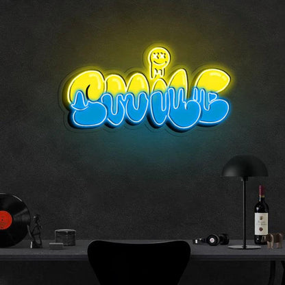 Smile Bubbles Yellow-Blue Art Led Neon Sign For Home Decor | Shineneon