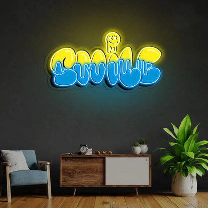 Smile Bubbles Yellow-Blue Art Led Neon Sign For Home Decor | Shineneon