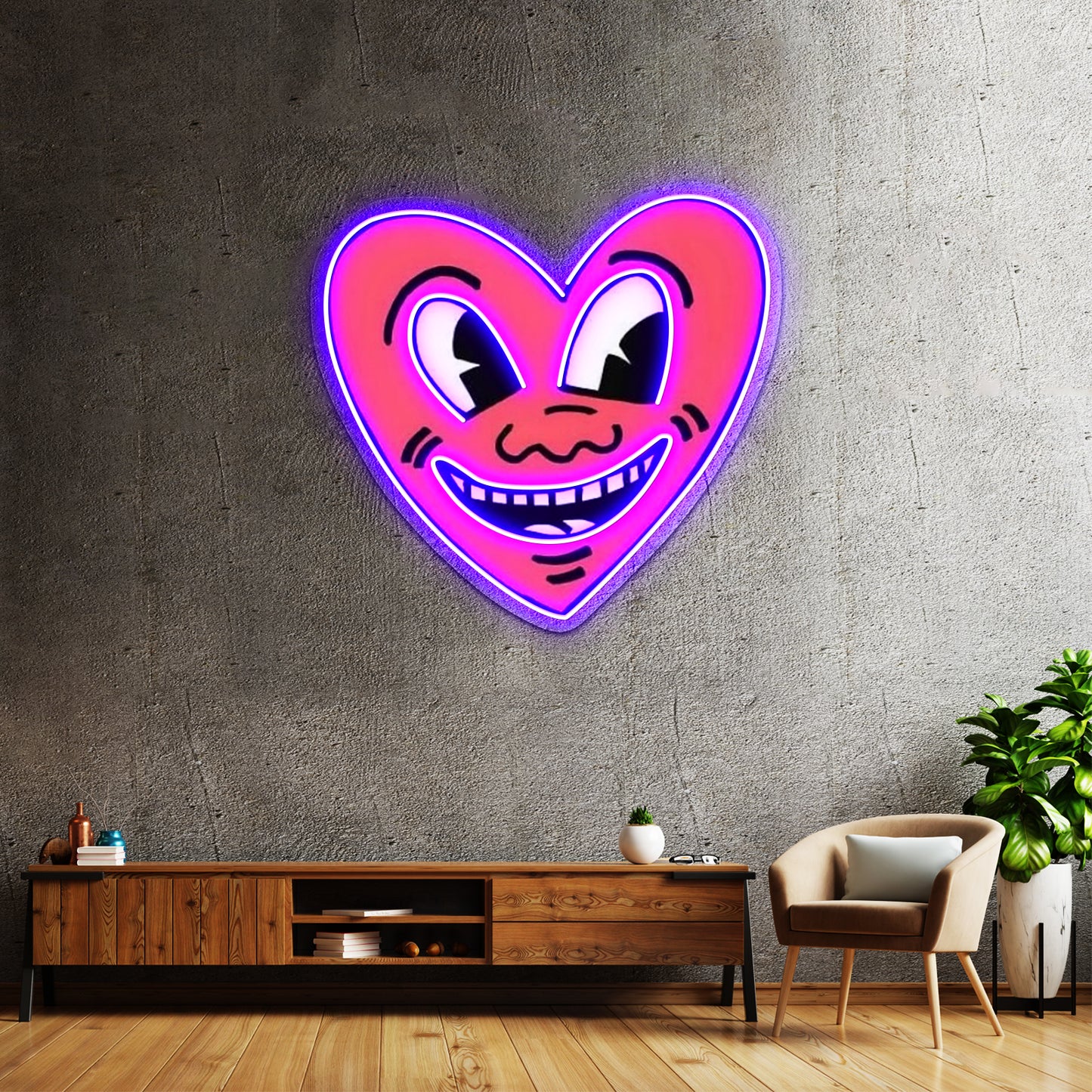 Smile Heart Red Pop Art Haring Artwork Custom Led Signs