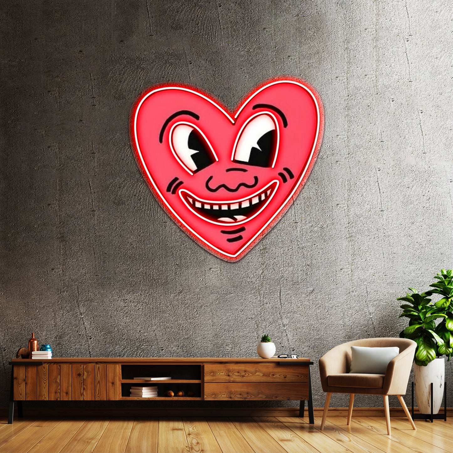 Smile Heart Red Pop Art Haring Artwork Custom Led Signs