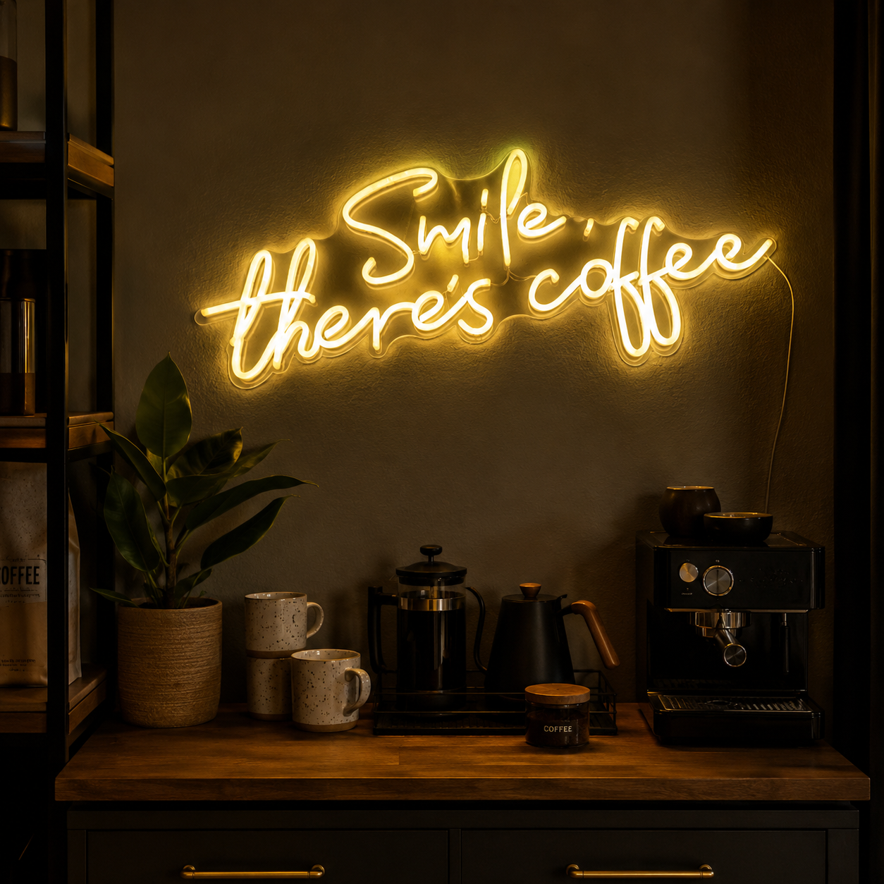 Smile There's Coffee LED Neon Sign - 03 Real Lifestyle Scene