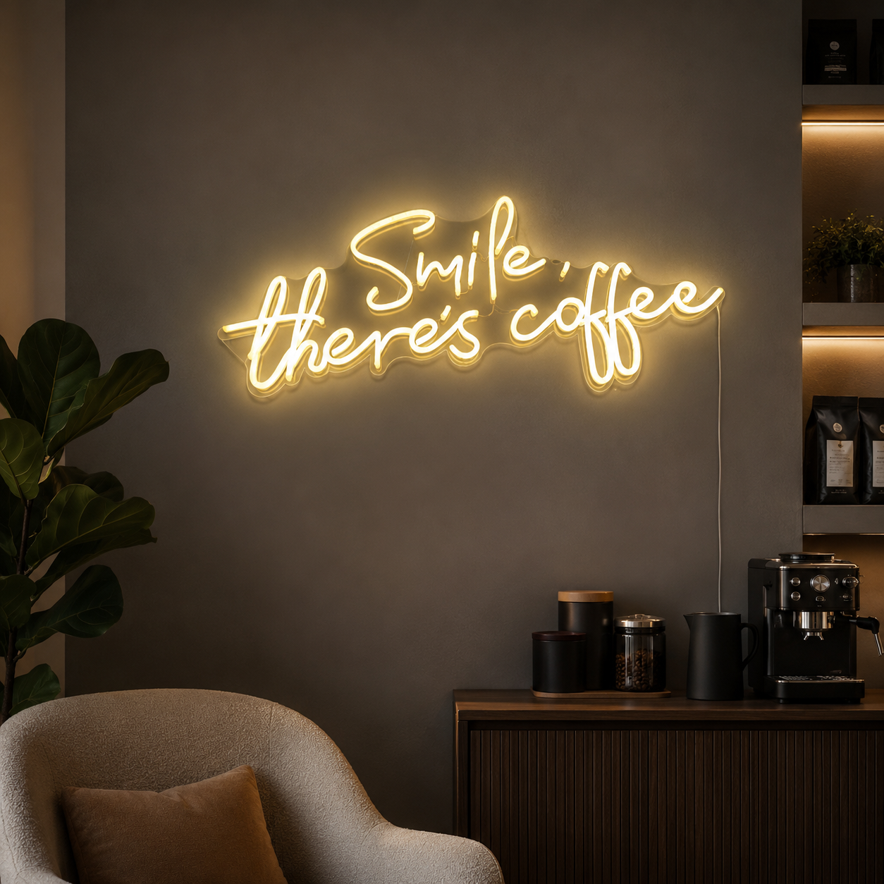 Smile There's Coffee LED Neon Sign - 04 Size Image