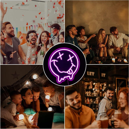 Smiley Face Deep Pink Led Neon Sign Bedroom Happy Vibes - Shineneon
