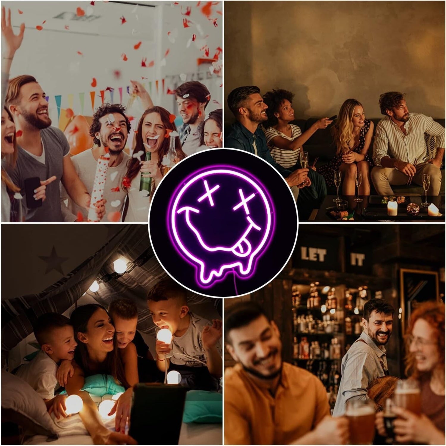 Smiley Face Deep Pink Led Neon Sign Bedroom Happy Vibes | Shineneon