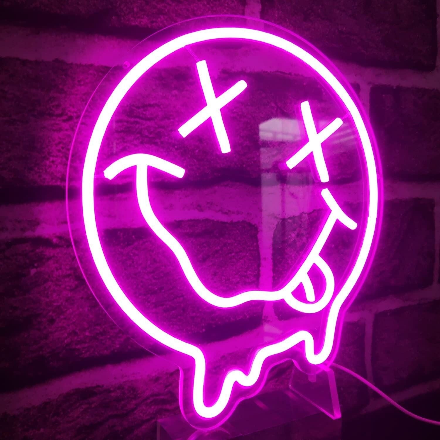 Smiley Face Deep Pink Led Neon Sign Bedroom Happy Vibes | Shineneon