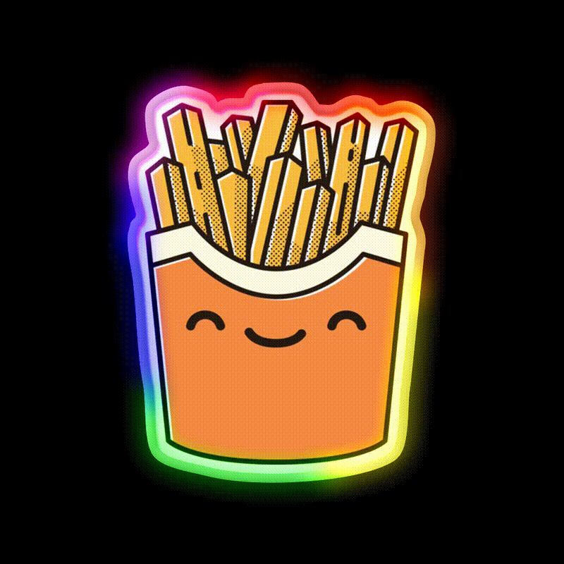Smiley French Fries Fast Food Led Neon Sign For Burger Place Rgb Color - LED neon sign close-up detail