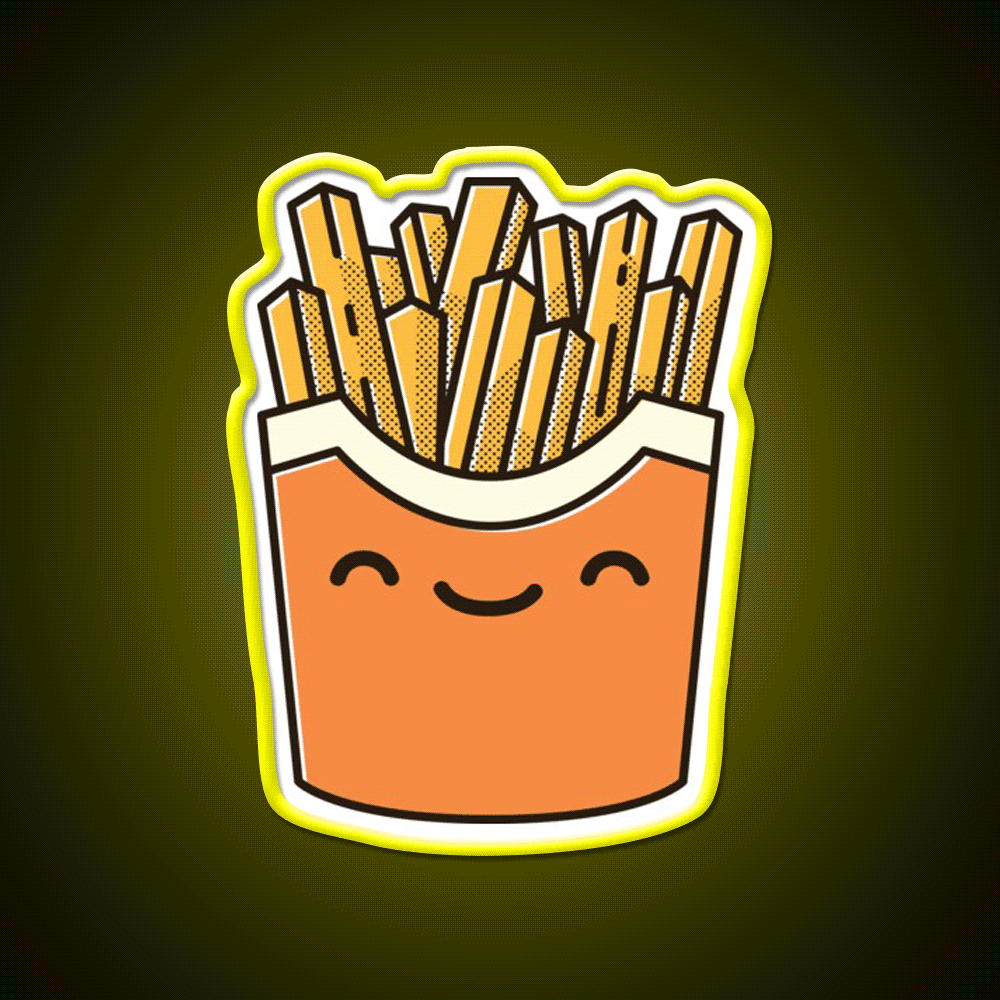 Smiley French Fries Fast Food Led Neon Sign For Burger Place Rgb Color - Custom LED neon sign front view