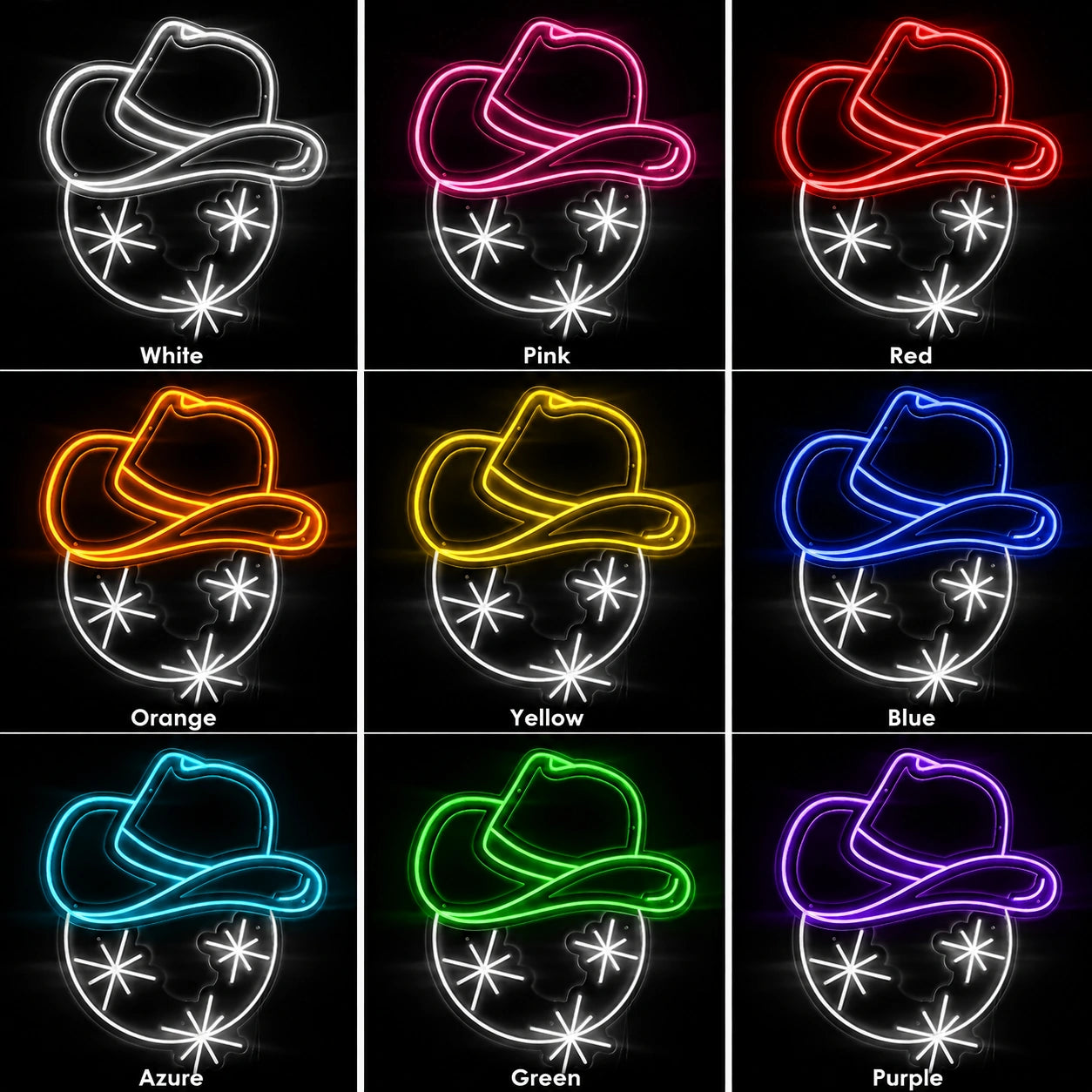 Smiling Cowboy Hat Neon Sign LED Neon Sign color grid