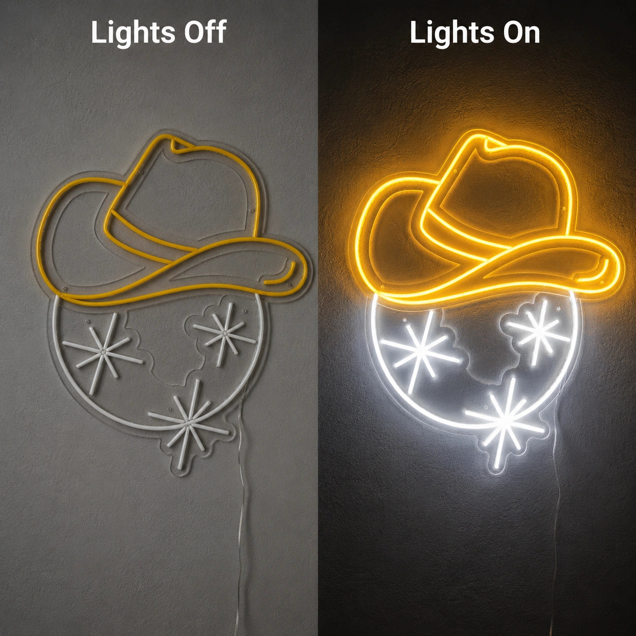 Smiling Cowboy Hat Neon Sign LED Neon Sign day and night comparison