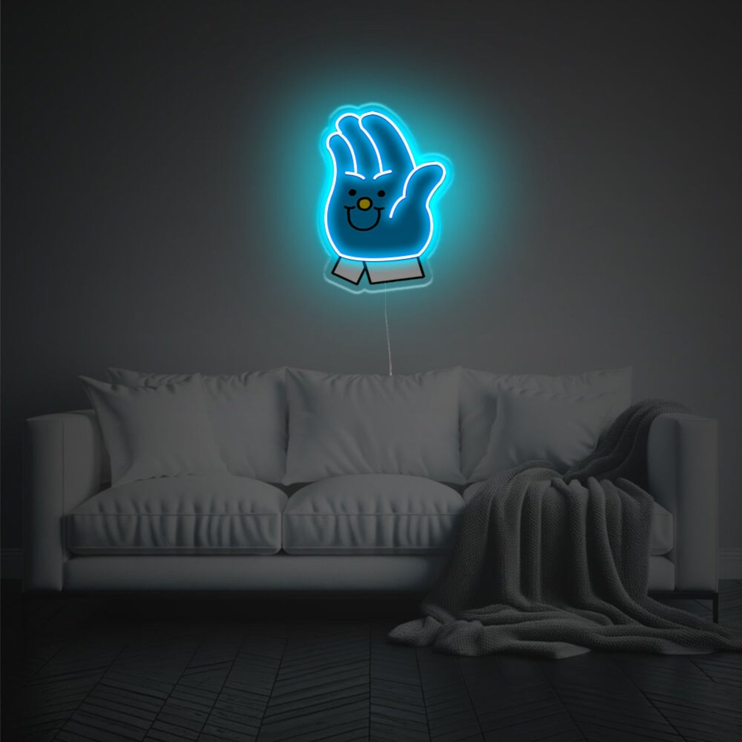 Smily Blue Hand Led Neon Acrylic Artwork For Storefronts | Shineneon