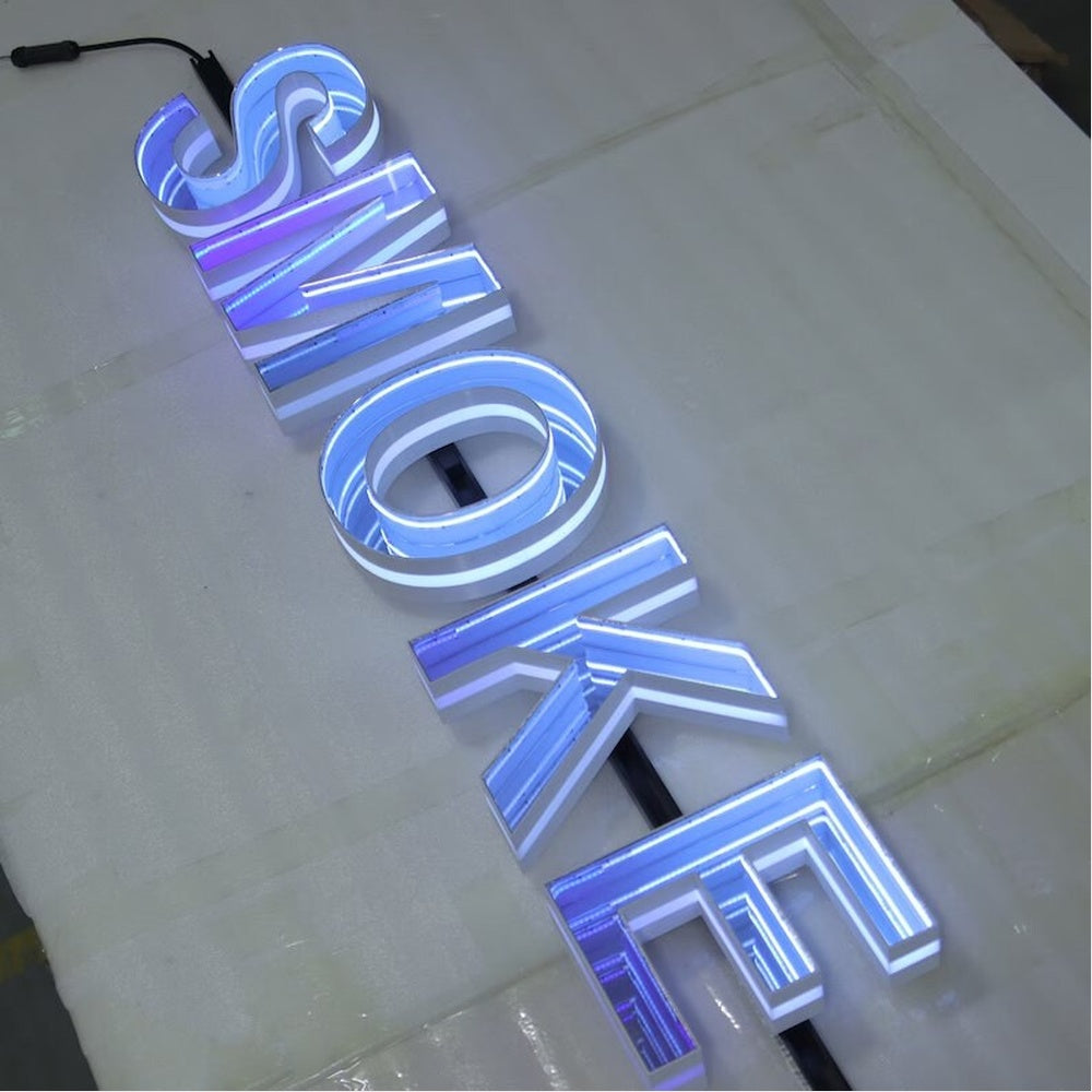 Smoke 3d Infinity Mirror Track Letters Led Light Sign