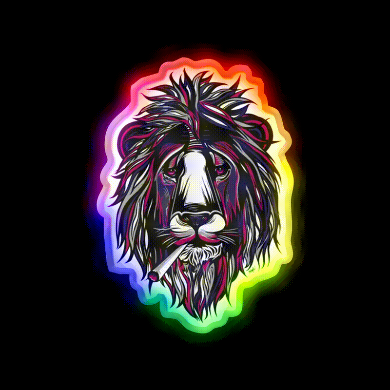 Smoke Lion Hemp Inspired Green Leaf Led Neon Sign Rgb Color - LED neon sign close-up detail