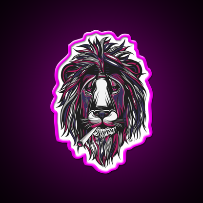 Smoke Lion Hemp Inspired Green Leaf Led Neon Sign Rgb Color - Neon sign mounted on wall in room