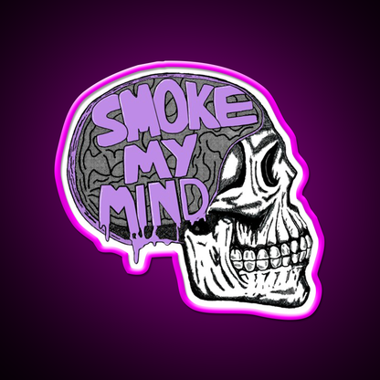 Smoke My Mind Hemp Inspired Green Leaf Led Neon Sign Rgb Color - Neon sign mounted on wall in room
