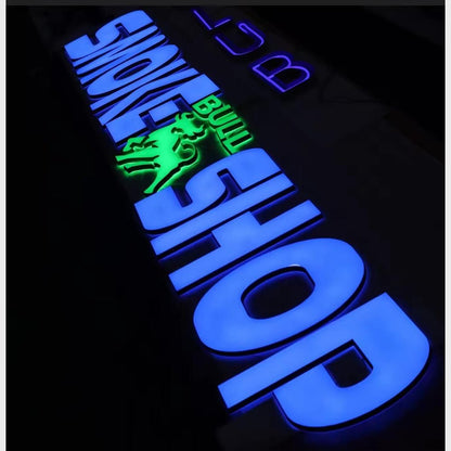 Smoke Shop With Bull Logo 3D Frontlit Letters Metal Led Sign - Shineneon