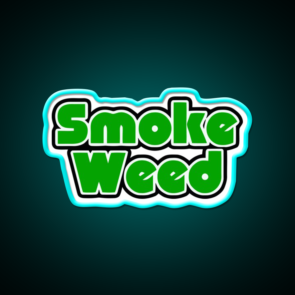 Smoke Weed Sleep Logo Hemp Inspired Green Leaf Led Neon Sign Rgb Color - Size and dimension reference