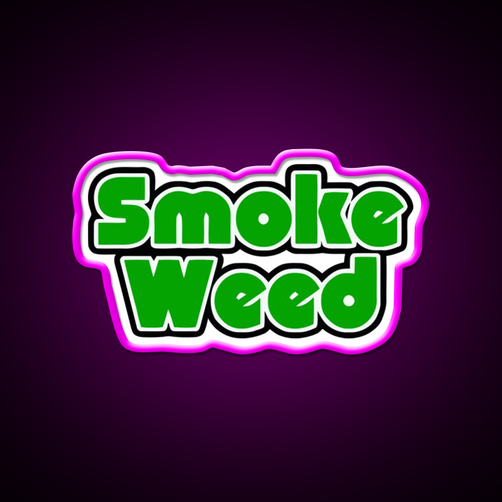 Smoke Weed Sleep Logo Hemp Inspired Green Leaf Led Neon Sign Rgb Color - Neon sign mounted on wall in room