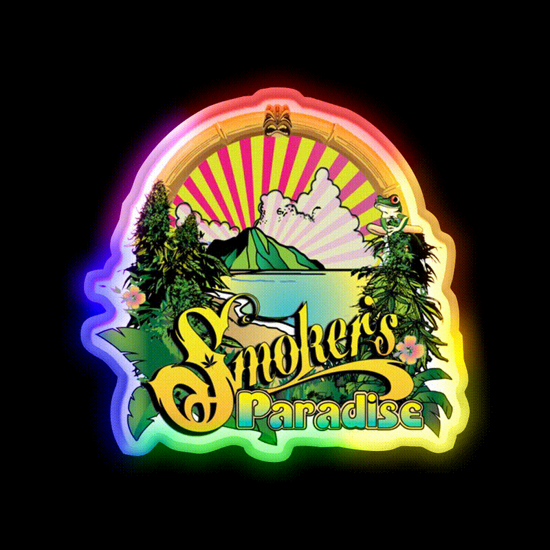 Smokers Paradise Hemp Inspired Green Leaf Led Neon Sign Rgb Color - LED neon sign close-up detail