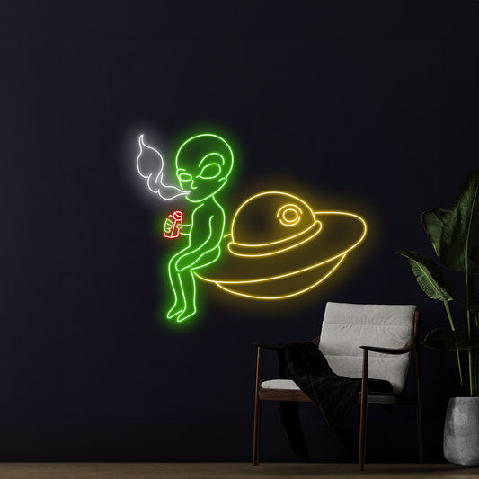 Smoking Alien Led Sign Alien Weed Leaf Led Light