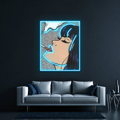 Smoking Comic Pop Art Girl Artwork Custom Led Signs