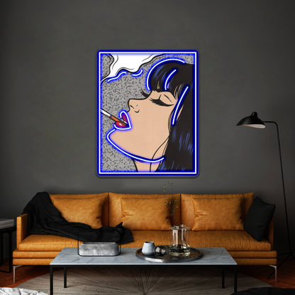 Smoking Comic Pop Art Girl Artwork Custom Led Signs