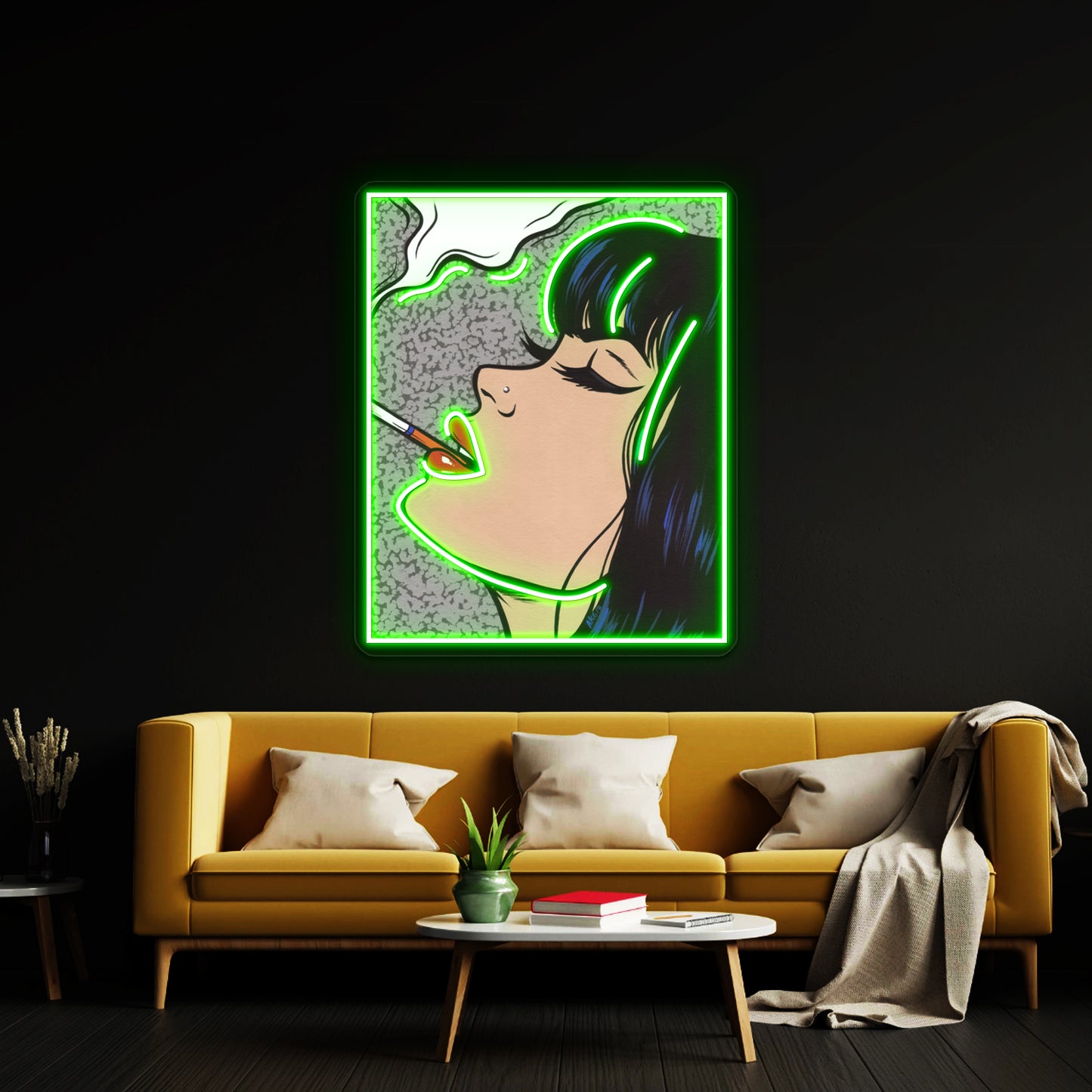 Smoking Comic Pop Art Girl Artwork Custom Led Signs