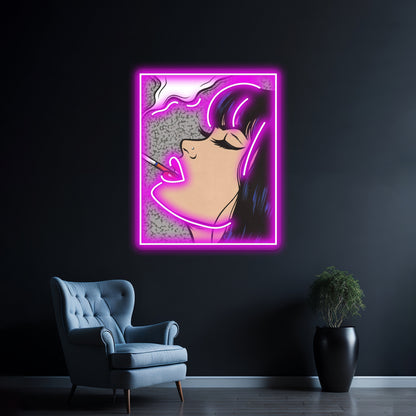 Smoking Comic Pop Art Girl Artwork Custom Led Signs