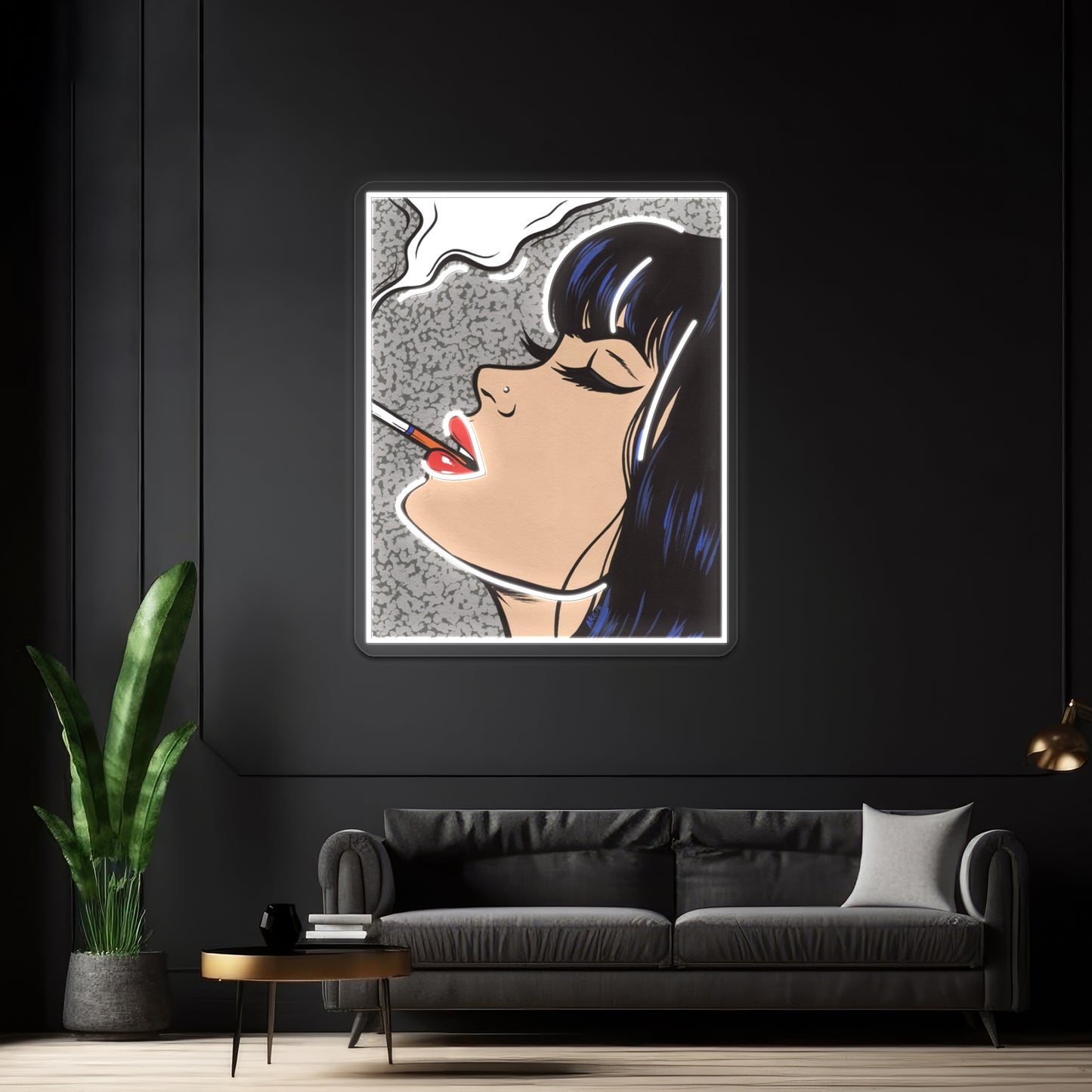 Smoking Comic Pop Art Girl Artwork Custom Led Signs