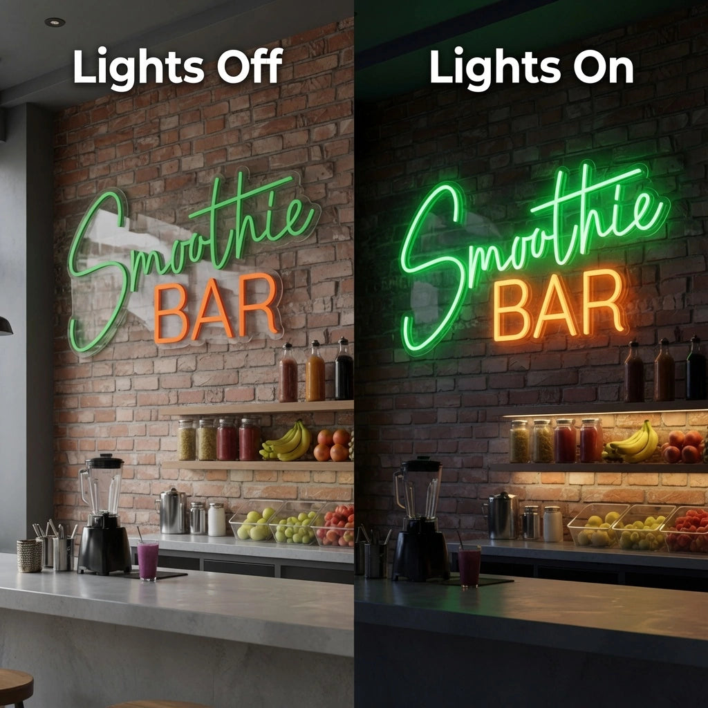 Smoothie Bar LED Neon Sign - 06 Day Night Comparison