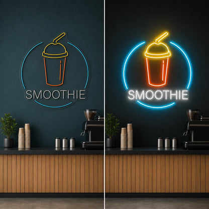 Smoothie LED Neon Sign Garage Man Cave Neon Sign day and night comparison