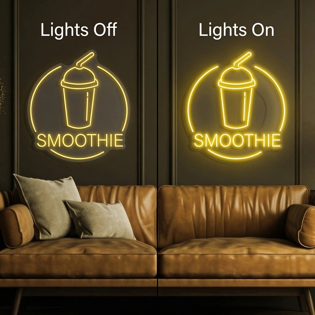 Smoothie Wall Decor LED Neon Sign - 06 Day Night Comparison