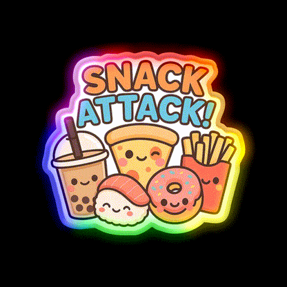 Snack Attack Cute Kawaii Food Friends Snack Food Led Neon Sign Rgb Color - LED neon sign close-up detail