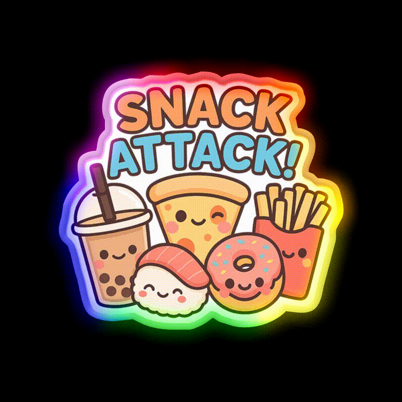 Snack Attack Cute Kawaii Food Friends Snack Food Led Neon Sign Rgb Color - LED neon sign close-up detail