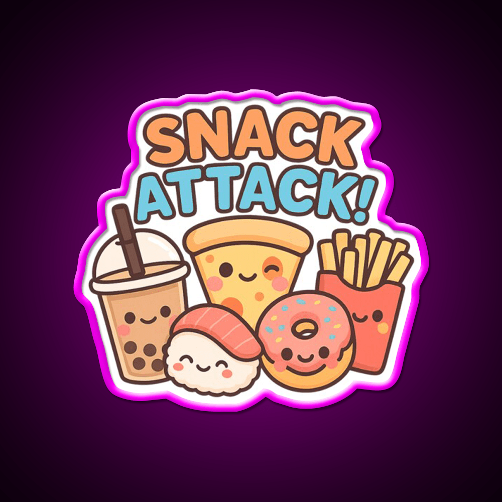 Snack Attack Cute Kawaii Food Friends Snack Food Led Neon Sign Rgb Color - Shineneon