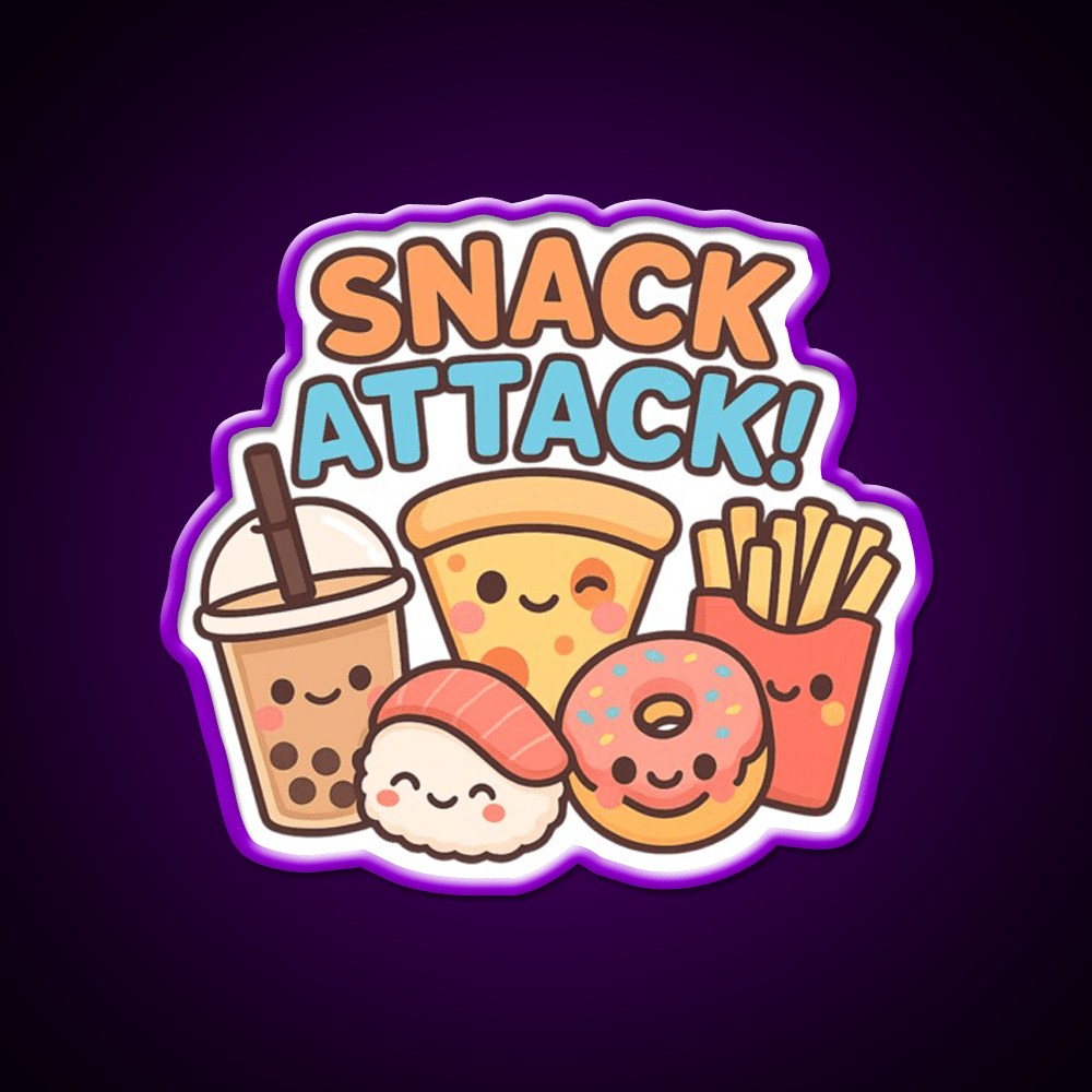 Snack Attack Cute Kawaii Food Friends Snack Food Led Neon Sign Rgb Color - Shineneon