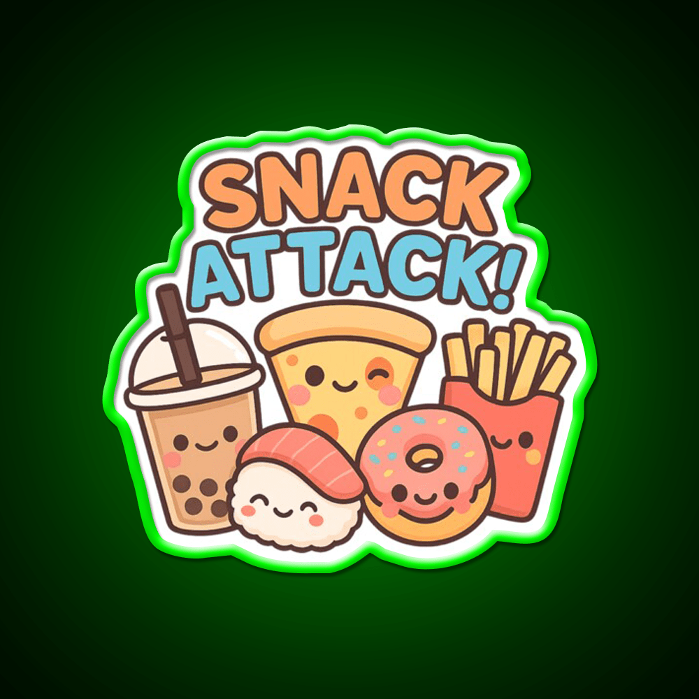 Snack Attack Cute Kawaii Food Friends Snack Food Led Neon Sign Rgb Color - Shineneon
