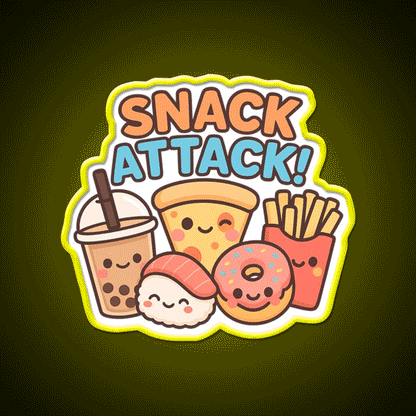 Snack Attack Cute Kawaii Food Friends Snack Food Led Neon Sign Rgb Color - Custom LED neon sign front view