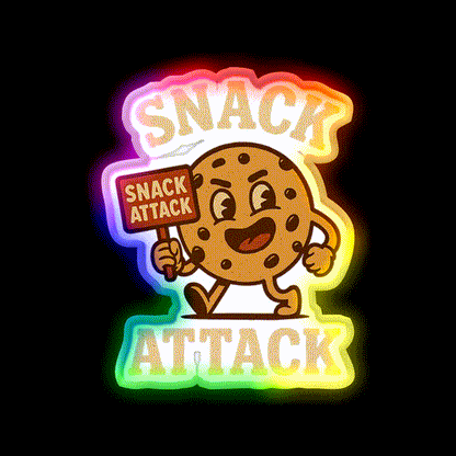 Snack Attack Funny Snack Character Holding Sign Snack Food Led Neon Sign Rgb Color - LED neon sign close-up detail